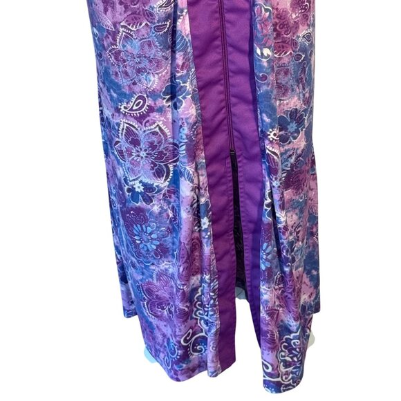VTG Purple Floral Silky Long-Sleeve Robe Loungewear Zipper Pockets Size L Womens - Picture 5 of 14